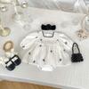 Ins2026 Conjunto de Primavera para Bebé Romper Vestido de Malla Estilo Princesa para Niñas con Lazo Body de Manga Larga Traje para Gatear