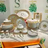 Juego de vajilla de porcelana de hueso retro europeo transfronterizo de 58 piezas con caballo de tiro gris, juego de café, juego de cuencos, cucharas y platos, juego para el hogar