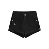 Estilo Europeo y Americano Chica Caliente Remache Diamante Caliente Denim Rizado Shorts Verano Nuevo Cintura Alta Ajustados Pierna Ancha Casual Pantalones Cortos Calientes para Mujeres