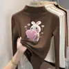 Ropa interior básica para niñas con forro polar de otoño e invierno, camiseta de manga larga cepillada para niños, cuello semi-alto, top cálido para niños mayores