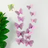 Criativo 3D Borboleta Oca Deslumbrante Dez Cores Tridimensional Autoadesivo Adesivos de Parede DIY Celebração de Festival Decoração de Casa Adesivos M