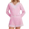 Traje Deportivo para Mujer Ropa de Tenis Moda Suelta Golf Manga Larga Sudadera Casual Transfronteriza Cuello en V Falda Corta