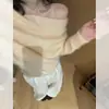 Precioso y Deslumbrantemente Atractivo, Suave Estilo de Punto de Un Hombro con Mangas Largas para Mujer, Top Holgado y Adelgazante Hombro Descubierto para Otoño e Invierno