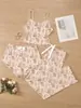 Conjunto de Pijama Feminino de Três Peças Casual Doce com Estampa de Desenho Animado, Novo Lançamento Mais Vendido, Adequado para Pijamas Estilo Europeu e Americano