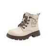 Botas Infantis Estilo Britânico Botas Curtas para Meninas 2025 Inverno Novas Botas Quentes de Algodão Botas de Couro com Pelúcia Média e Grande para Crianças Tendência