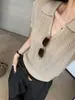 Camiseta de punto calado de manga corta estilo Old Money para mujer, nueva polo ajustada de cuello en V con hombros normales, verano 2026