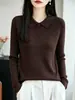 Camisa de Solapa con Hebilla de Terciopelo Andy para Mujer Otoño Invierno Sencillo Temperamento Suéter de Punto Suave Pegajoso Cálido Manga Larga Pulóver Capa Base
