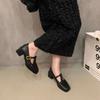 Diseño Nicho Tacón Grueso Flats Mocasines 2025 Punta Cuadrada Zapatos Pequeños de Cuero Zapatos Retro Franceses Mary Jane Zapatos de Mujer