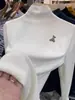 Camiseta Base Negra de Cuello Alto Medio para Mujer, Nueva Colección Otoño e Invierno 2025, Ajuste Delgado, Cálida, Elegante, Versátil, de Canalé, Manga Larga
