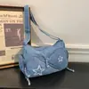 Bolso vaquero lavado versátil casual estilo coreano transfronterizo 2026 nuevo estilo bordado de letras personalizado bolso de hombro cruzado