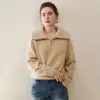 Suéter de Cachemira 100% con Cuello Polo y Media Cremallera para Mujer, Holgado, Grueso, Ropa de Lana, Jersey, Manga Raglán, Tejido, Capa Base Superior