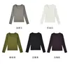 26 Otoño Nuevo [Capa Base Versátil] Cuello Redondo Grande Ajustado Elástico Color Sólido Tejido Manga Larga Camiseta para Mujer 32070