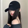 Boné Preto Bordado para Mulheres, Estilo Coreano, Versátil, Emagrecimento Facial, Coroa Profunda, Aba Larga, Circunferência da Cabeça Grande, Topo Macio