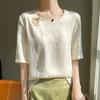 Imitação de Seda Seda 2026 Primavera/Verão Novo Feminino Gola Redonda Suéter Cor Sólida Estampa de Borboleta Elegante Roupa Interior Modelagem Justa Manga Curta