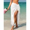 Avental de praia europeu e americano transfronteiriço, cor sólida, franja curta, design de peça única, simples, sexy, transparente, vestido saída de praia para férias na praia