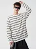 Camiseta listrada color-block estilo retrô americano de manga comprida, masculina, tendência de outono, corte solto, modeladora, top versátil para usar por baixo