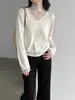 Camiseta Base de Punto con Parches de Encaje Estilo Coreano Lu Xi de Cuello Alto para Mujer Otoño Diseño de Lana Manga Larga Tss1126