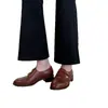 Zapatos de Moda de Cuero con Tacón Bajo y Punta Redonda para Commuter para Mujer, Estilo Nuevo 2026, Mocasines Retro de Velcro con Corte Profundo, Ligeros y de Nicho