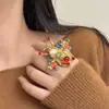 Anel Aberto Animal Exagerado Vintage com Abelha de Metal, Diamantes Coloridos e Pedra Olho de Gato Mosaico Feito à Mão