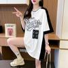 2025 Nuevo Diseño de Verano Color Contrastante Manga Corta Talla Grande Ins Estilo Coreano Suelto t Look Adelgazante Cubre Carne Camisa Top de Largo Medio