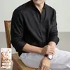 Camisa de Lino 100% con Cuello Mao y Manga Larga Estilo Old Money para Hombre, Nueva Moda Casual de Alta Gama Otoño 2026