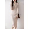 Vestido 100 % lana pura para mujer, otoño/invierno, talla 24, ajustado, adelgazante, elegante, con cuello en V por encima de la rodilla, suéter de punto