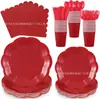 Suministros de Fiesta de Encaje Grande Más Vendidos en Amazon Transfronterizos, Platos de Papel Desechables, Vasos de Papel, Servilletas de Papel y Juego de Vajilla