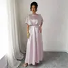 Elegante e Sofisticado Vestido Longo de Verão Europeu e Americano para Mulheres com Gola Redonda, Fio Prata, Mangas Integradas, Cintura Franzida e Design Longo