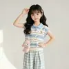 Conjunto de Verano Súper Elegante para Niñas: Nuevo Conjunto de Dos Piezas de Camiseta Polo de Manga Corta con Bloques de Color de Moda y Falda de Pastel