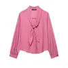 Camisa feminina listrada de verão estilo europeu e americano, nova moda, versátil, modelagem solta, com detalhe de lenço