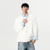 Otoño 2026 Nueva Llegada Sudadera con Capucha de Dos Piezas Falsas Estilo Coreano Cuello de Camisa Sudadera Manga Larga Chaqueta con Solapa Top Chaqueta de Alta Gama para Hombre Moderna