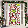 Cubierta de Puerta Decoración de Dibujos Animados del Grinch Cubierta de Puerta Navideña Monstruo Verde Grinch Tela Colgante Tapiz Fondo de Cubierta de Puerta