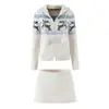 Comercio Exterior Transfronterizo Ropa de Mujer Otoño 2025 Estilo Europeo y Americano Chaqueta de Punto Jacquard + Conjunto de Falda Corta de Punto para Mujer
