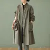 Gabardina Larga de Manga Larga Estilo Literario Suelto Otoño Invierno Cuello Alto Color Sólido Bolsillo Grande Longitud Media Ropa Exterior Casual