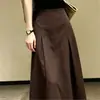 Falda de paraguas retro de línea A para otoño temprano para mujer, cintura alta, drapeado que cubre las caderas, adelgazante, por encima de la rodilla, longitud midi, falda con dobladillo ancho