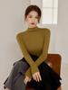 Camiseta de cuello alto medio para mujer, de manga larga, para otoño e invierno, nueva camiseta interior de color liso con cuello alto, camiseta de otoño para mujer