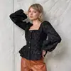 Camisa Jacquard Estilo Francés 2026 Nueva Blusa Cuadrada de Manga Abullonada para Mujer Ropa de Primavera para Mujer