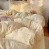 Juego de ropa de cama de cuatro piezas de algodón acolchado de alto peso, fresco y simple, funda de edredón individual, ropa de cama para chicas, sábana, juego de tres piezas para cama de estudiante