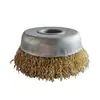 Rueda de alambre de acero tipo tazón 150*22 al por mayor cepillo de alambre de acero cepillo de alambre de acero con recubrimiento de cobre alambre curvo amoladora angular con eliminación de óxido cepillo de pulido para barcos