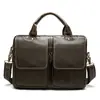 Bolsa de mão masculina vintage transfronteiriça em couro genuíno, bolsa transversal, pasta de couro bovino de camada superior