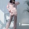 Novo pijama feminino Little Red Book rosa jacquard leopardo seda gelo primavera e outono calças finas de manga comprida roupas de casa de duas peças