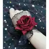 Diablo lolita Renda Manga de Pulso Feminina Vinho Rosa Manga de Vestido Flor de Pulso