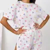 Comércio Exterior Transfronteiriço Europeu e Americano Verão Feminino Fino Estampado Casual Manga Curta Shorts Terno Novo Pijama e Roupa de Casa