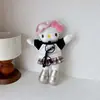 Linda Chica Atractiva Y2K Yabi Hola Cuero Negro Piernas Largas Hola Gato Colgante Muñeca Rellena Llavero Colgante para Mochila