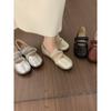Sapatos Mary Jane Redondos Cor Champagne Estilo Noite Francesa, Versáteis e Não Cansativos, Sapatilhas Baixas que Aumentam a Altura para Mulheres