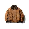Marca de Moda Americana Masculina North Boundary 2025 Inverno Novo Casaco de Algodão com Gola de Pelo Removível Gola Dupla Casaco de Camurça e Algodão