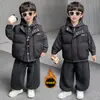 Conjunto de Tres Piezas de Camisa Chaleco de Algodón y Seda de Invierno para Niños 2026 Nuevo Estilo Niños Pequeños y Medianos Estilo Coreano Conjunto Grueso Cálido