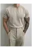 Ventas Directas de Fábrica Transfronterizas Tops para Hombre Cuello en V Holgado Casual Tejido de Punto Verano Delgado de Manga Corta Versátil Color Sólido Camiseta