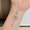 Prata de Lei s925 Ametista Natural Peridoto Diamante Completo Oco Trevo de Quatro Folhas Chave Colar Corrente de Clavícula de Nicho de Luxo Leve