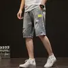Pantalones cortos de mezclilla para hombre, verano, delgados, holgados, rectos, cropped, estilo coreano, modernos, casuales, tipo cargo, rotos, cropped